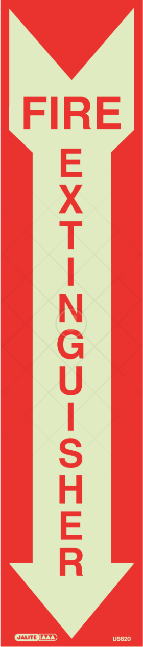 Photoluminescent Sign:Fire Extinguisher with Arrow, Double Sided with wall mounting flange